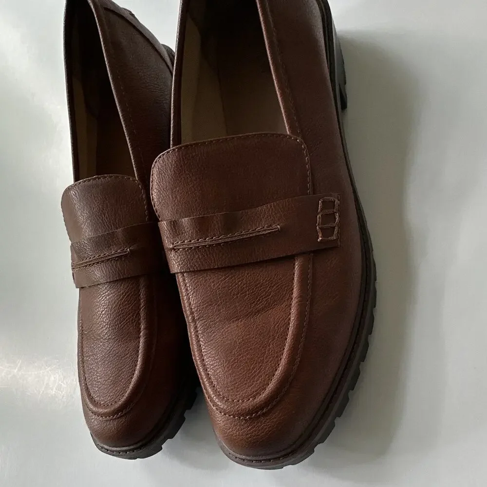 Style & Co Womens Wandaa Dress Loafers 11 M Brown Slip-On Toe Strap Accent EUC